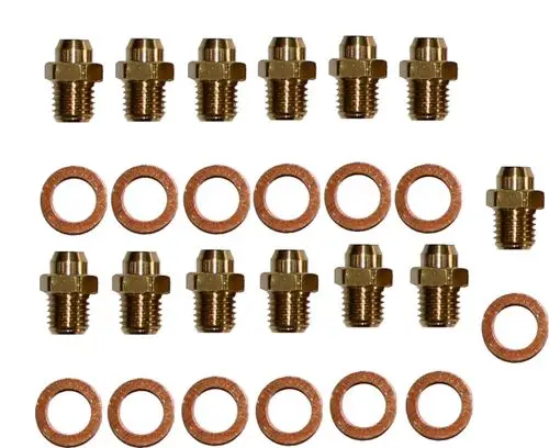 Set mit mehrere Messingfittings und Kupferdichtungen, geeignet für Gasinstallationen. Kompatibel mit Wolf Geräten.